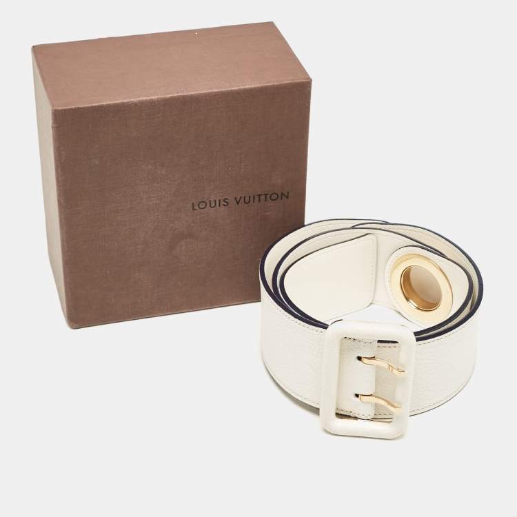 Pre Owned Louis Vuitton White Taurillon Leather Sun Tulle Charade Belt 75 CM