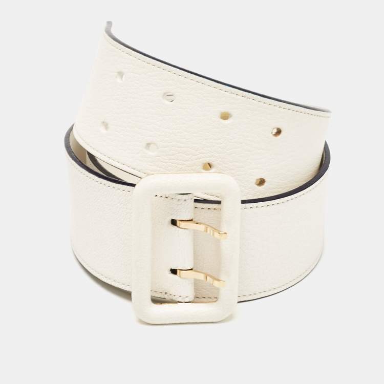 Pre Owned Louis Vuitton White Taurillon Leather Sun Tulle Charade Belt 75 CM