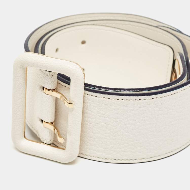 Pre Owned Louis Vuitton White Taurillon Leather Sun Tulle Charade Belt 75 CM