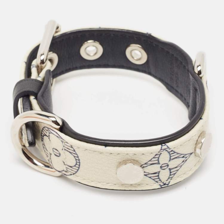 Pre Owned Louis Vuitton Heartbeat Chapman Brothers Flower Bron Ankle Monogram Leather Silver Tone Bracelet