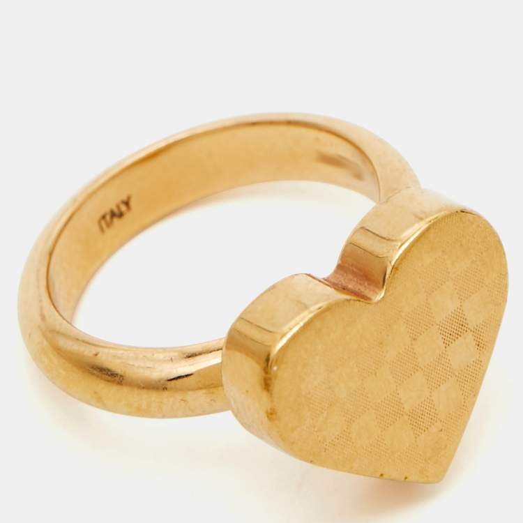 Pre Owned  Louis Vuitton  Damier Valentine Gold Tone Heart Ring SIze 53