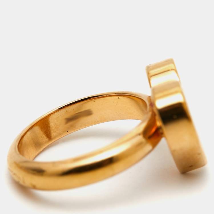 Pre Owned  Louis Vuitton  Damier Valentine Gold Tone Heart Ring SIze 53