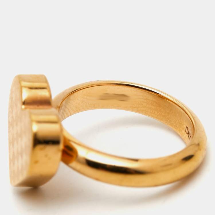 Pre Owned  Louis Vuitton  Damier Valentine Gold Tone Heart Ring SIze 53