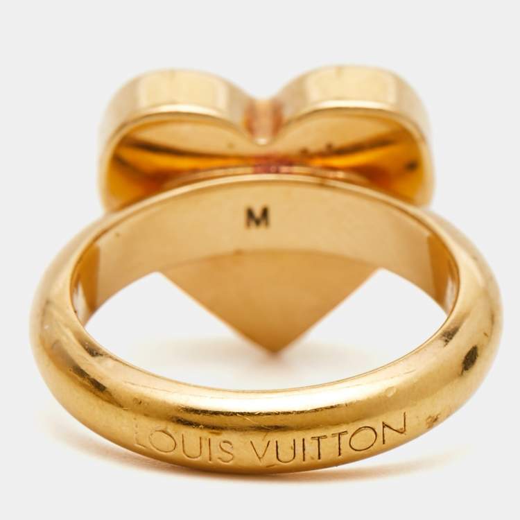 Pre Owned  Louis Vuitton  Damier Valentine Gold Tone Heart Ring SIze 53