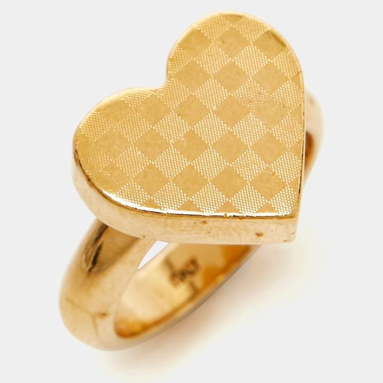 Pre Owned  Louis Vuitton  Damier Valentine Gold Tone Heart Ring SIze 53