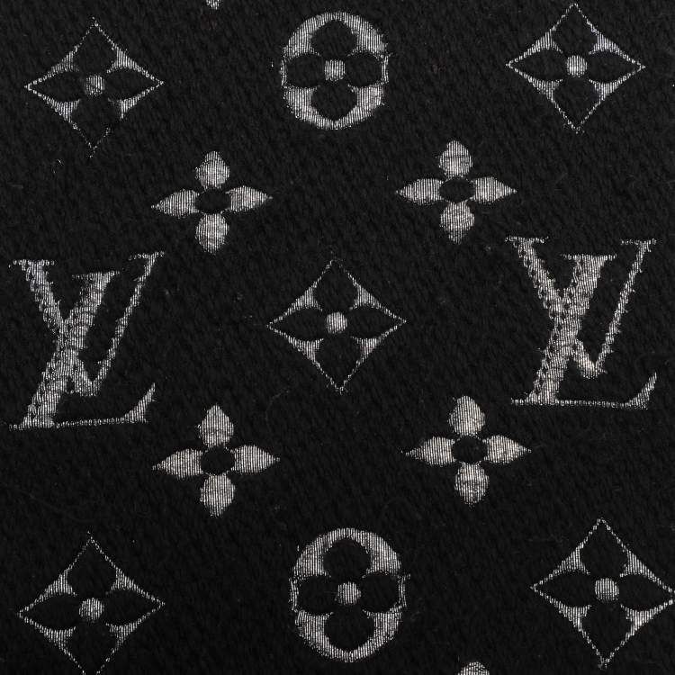 Pre Owned Louis Vuitton Black/Silver Wool Silk Logomania Shine Scarf