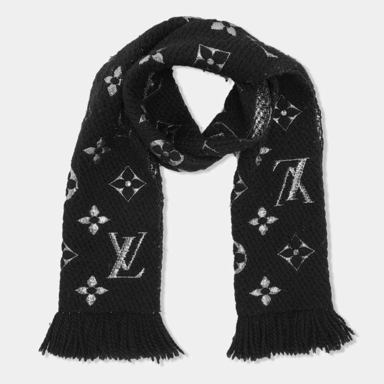 Pre Owned Louis Vuitton Black/Silver Wool Silk Logomania Shine Scarf