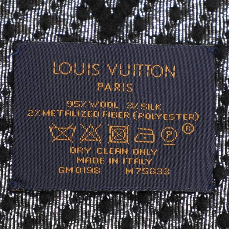 Pre Owned Louis Vuitton Black/Silver Wool Silk Logomania Shine Scarf