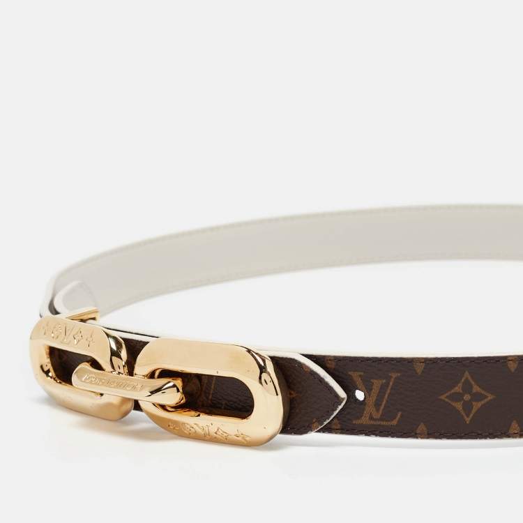 Pre Owned Louis Vuitton White Monogram Canvas LV Edge Reversible Belt 90CM