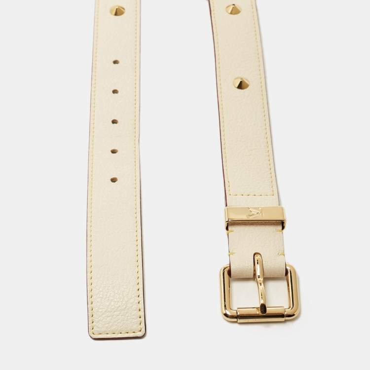 Pre Owned Louis Vuitton White Suhail Leather Studded Buckle Belt 80CM