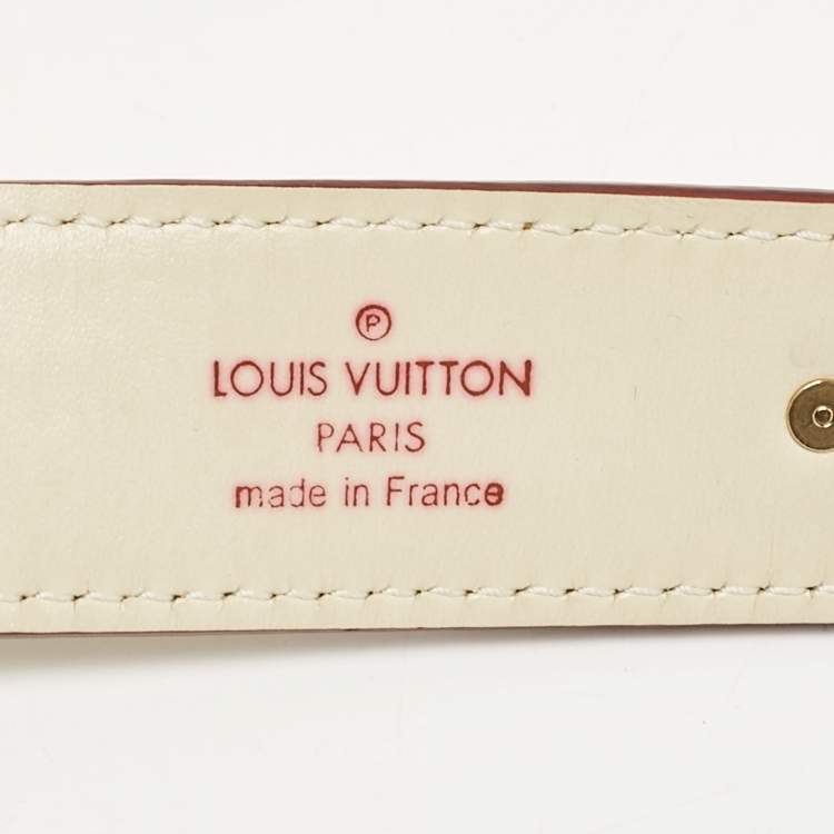 Pre Owned Louis Vuitton White Suhail Leather Studded Buckle Belt 80CM