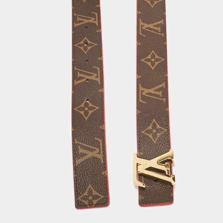 Pre Owned Louis Vuitton Red Monogram Canvas LV Initiales Reversible Belt 80CM