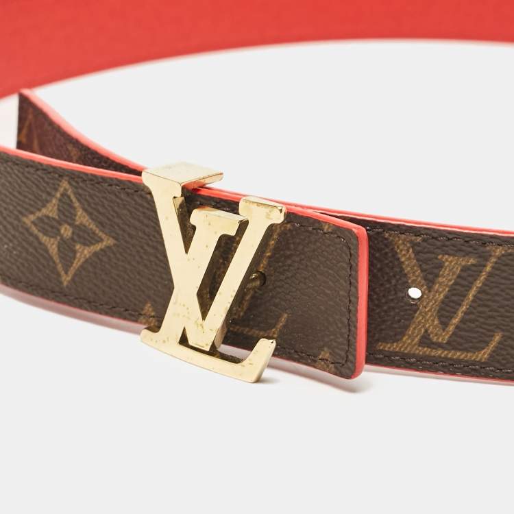 Pre Owned Louis Vuitton Red Monogram Canvas LV Initiales Reversible Belt 80CM