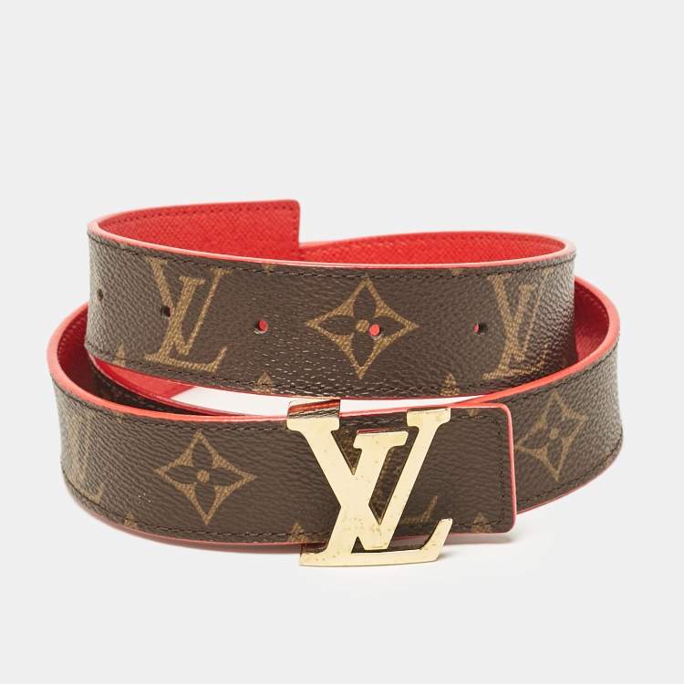 Pre Owned Louis Vuitton Red Monogram Canvas LV Initiales Reversible Belt 80CM