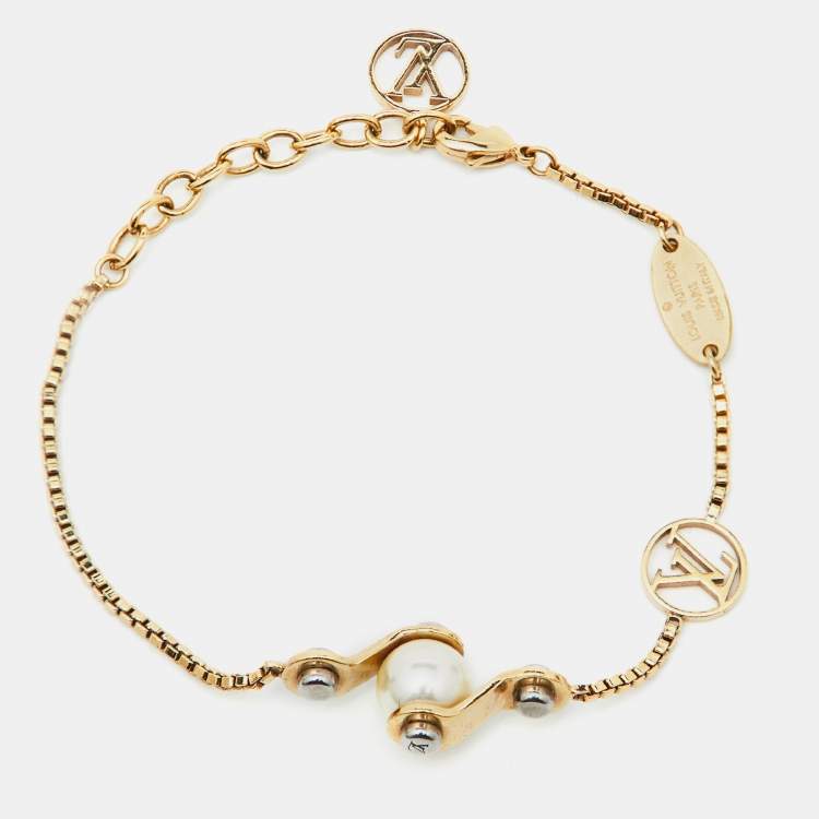 Pre Owned Louis Vuitton Speedy Faux Pearl Two Tone Gold Bracelet