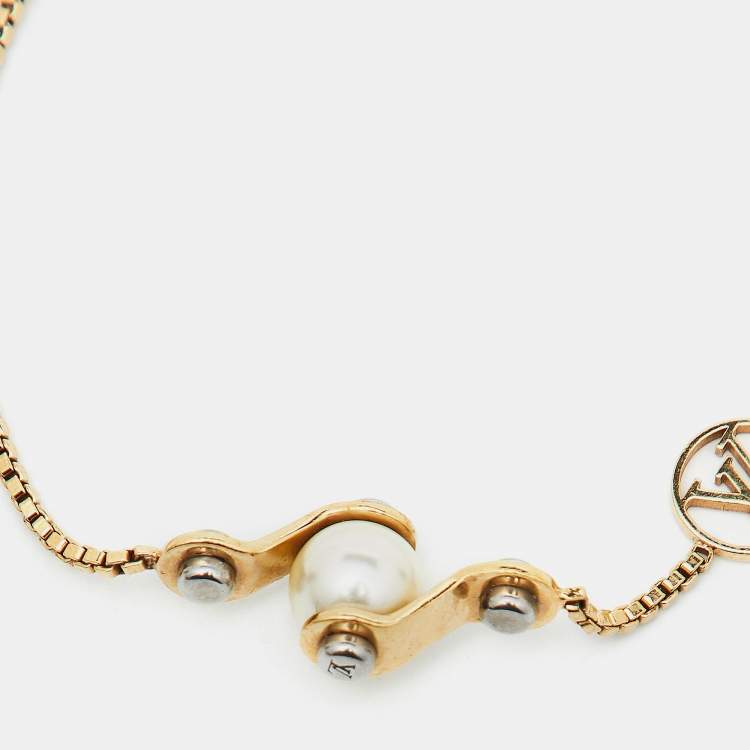 Pre Owned Louis Vuitton Speedy Faux Pearl Two Tone Gold Bracelet
