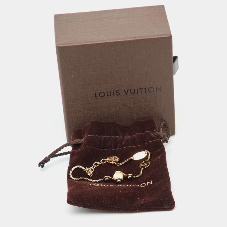 Pre Owned Louis Vuitton Speedy Faux Pearl Two Tone Gold Bracelet