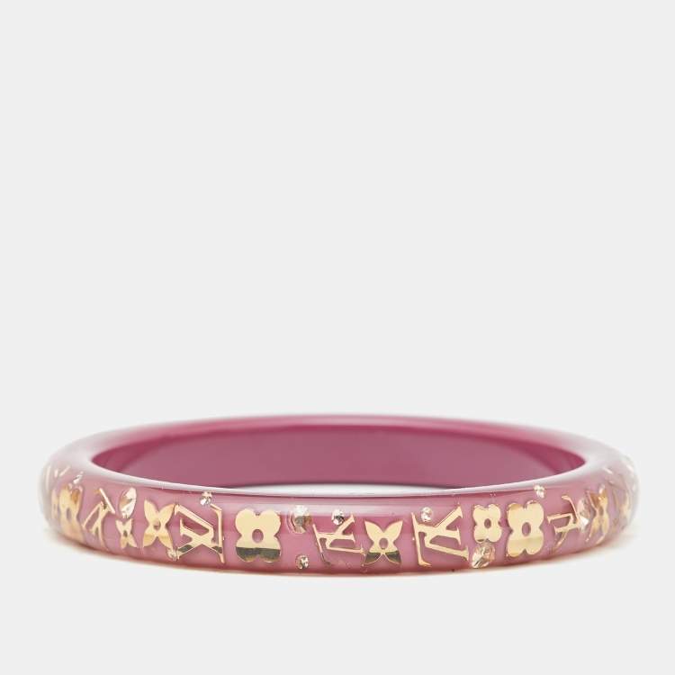 Pre Owned Louis Vuitton  Pink Resin Crystals Gold Tone LV Inclusion Bracelet M