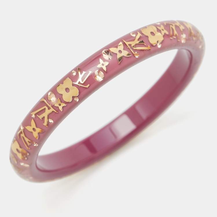 Pre Owned Louis Vuitton  Pink Resin Crystals Gold Tone LV Inclusion Bracelet M