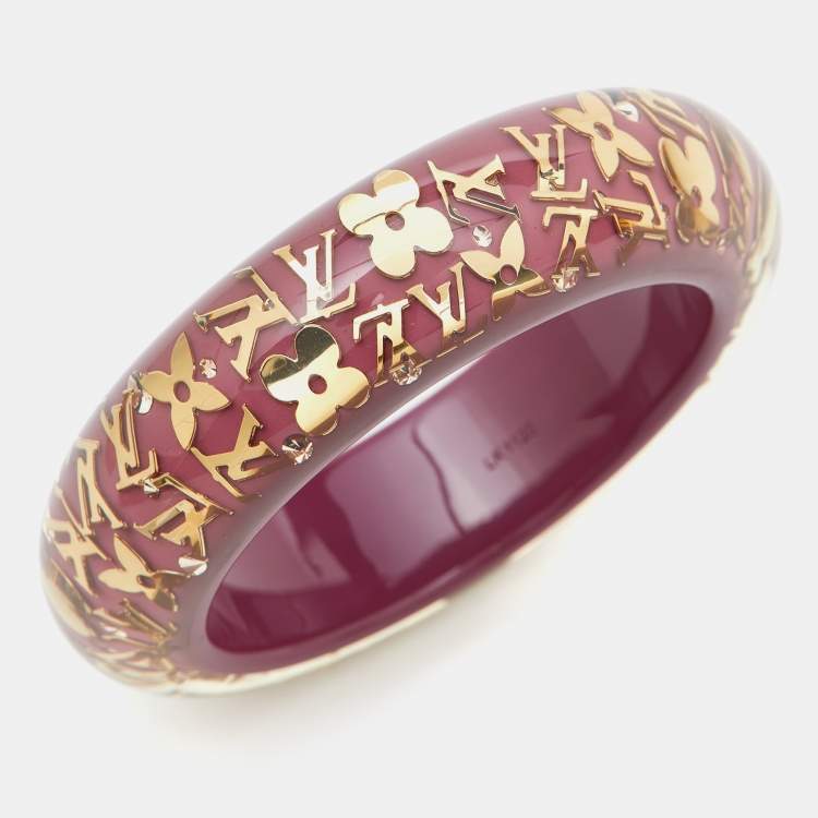 Pre Owned Louis Vuitton Resin Crystals LV Inclusion Gold Tone Bangle Bracelet 