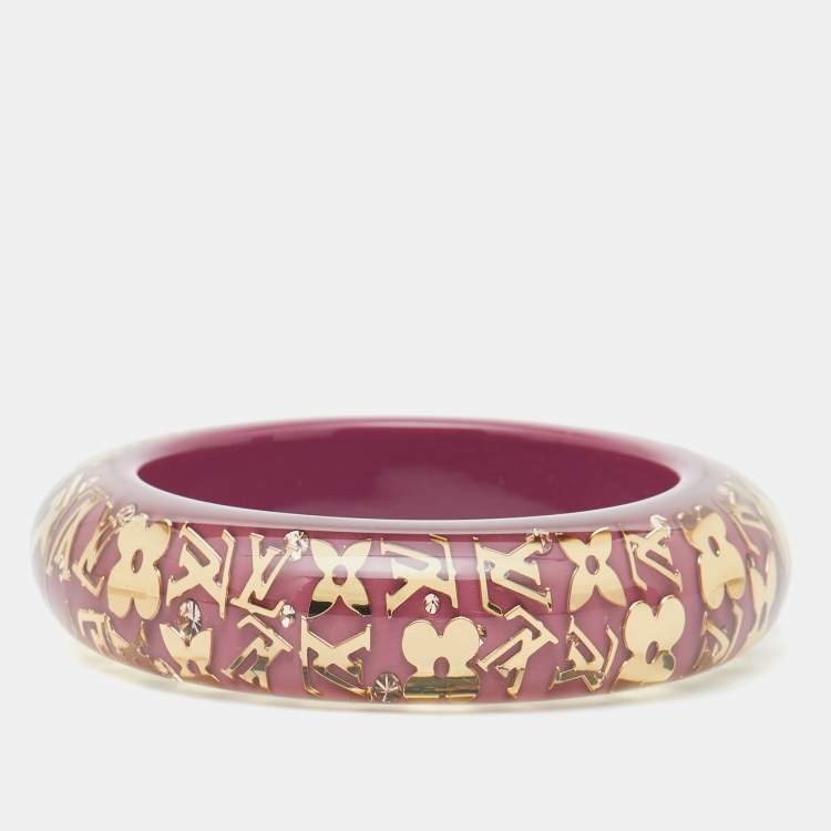 Pre Owned Louis Vuitton Resin Crystals LV Inclusion Gold Tone Bangle Bracelet 