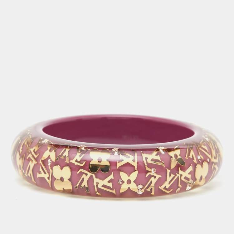 Pre Owned Louis Vuitton Resin Crystals LV Inclusion Gold Tone Bangle Bracelet 