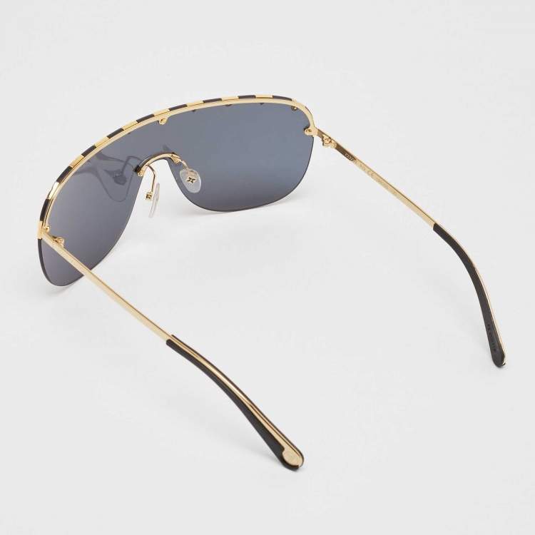 مملوكة مسبقًا Louis Vuitton Black/Gold Tone Mirrored Rain Z2377E Shield Sunglasses