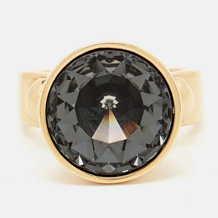 Pre Owned Louis Vuitton Crystals Gold Tone Ring Size 55