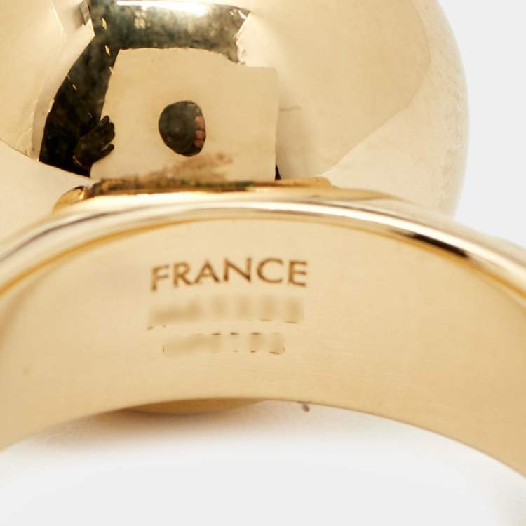 Pre Owned Louis Vuitton Crystals Gold Tone Ring Size 55