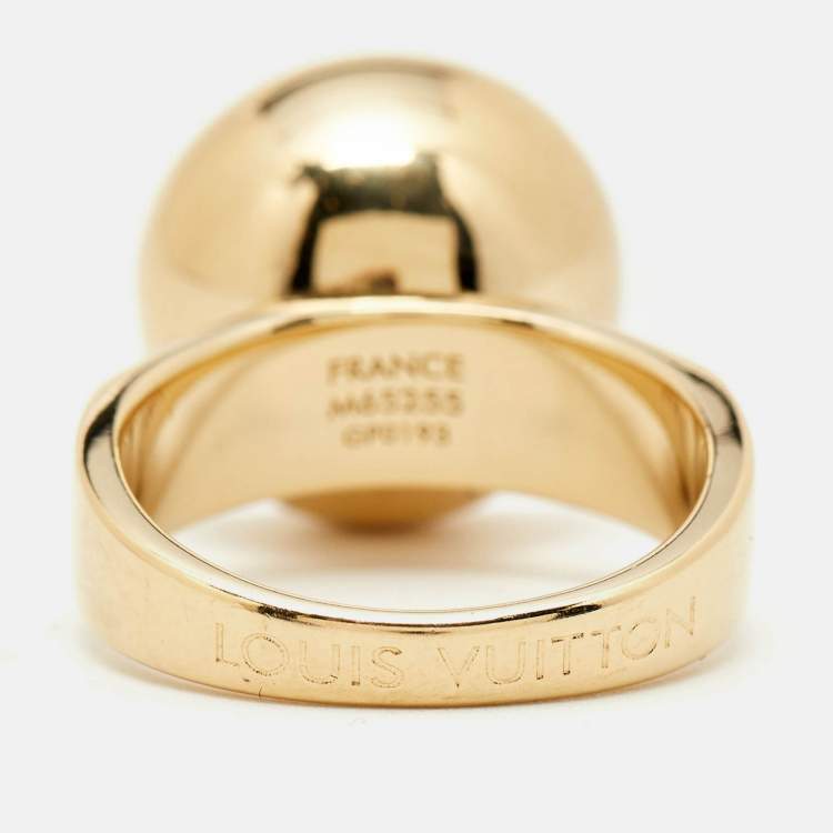 Pre Owned Louis Vuitton Crystals Gold Tone Ring Size 55
