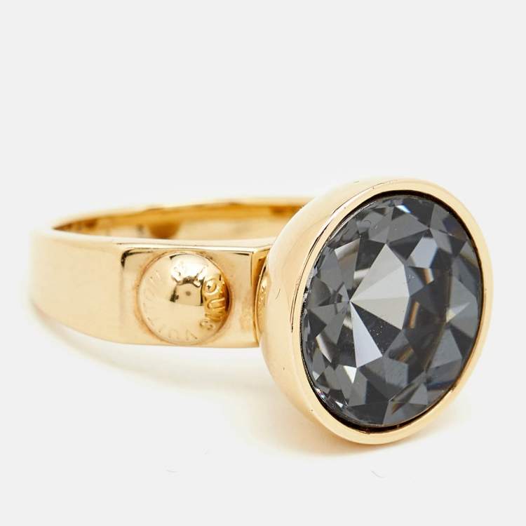 Pre Owned Louis Vuitton Crystals Gold Tone Ring Size 55