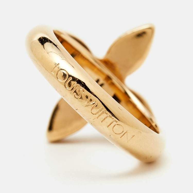 Pre Owned Louis Vuitton Love Letters Crystals Two Tone Gold Ring Size 53