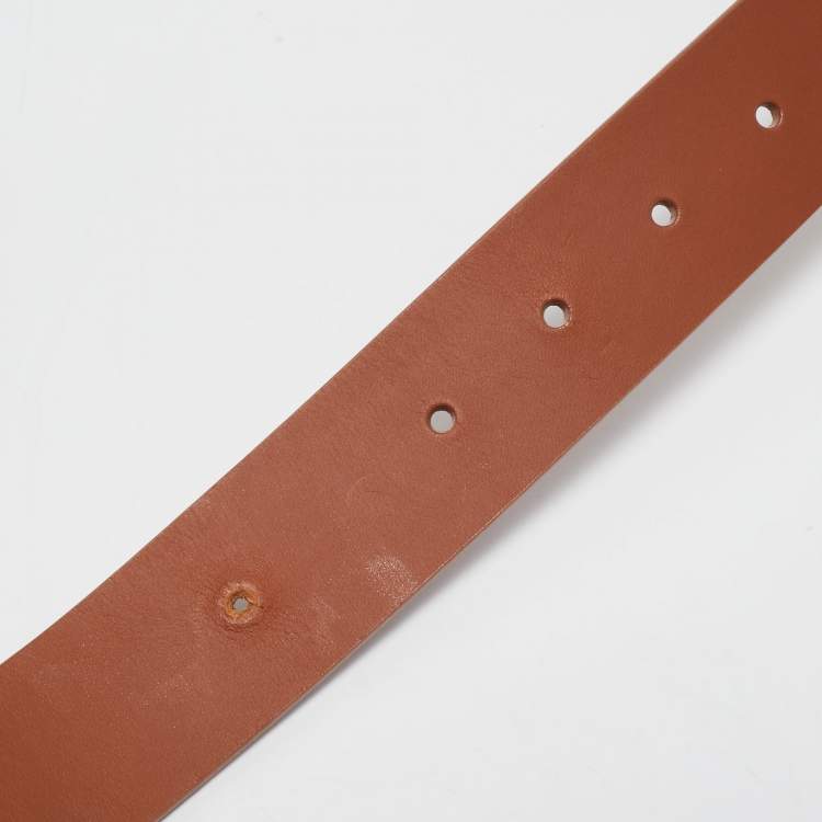 Pre Owned Louis Vuitton Brown Leather and Snakeskin Square Logo Buckle Belt 80CM