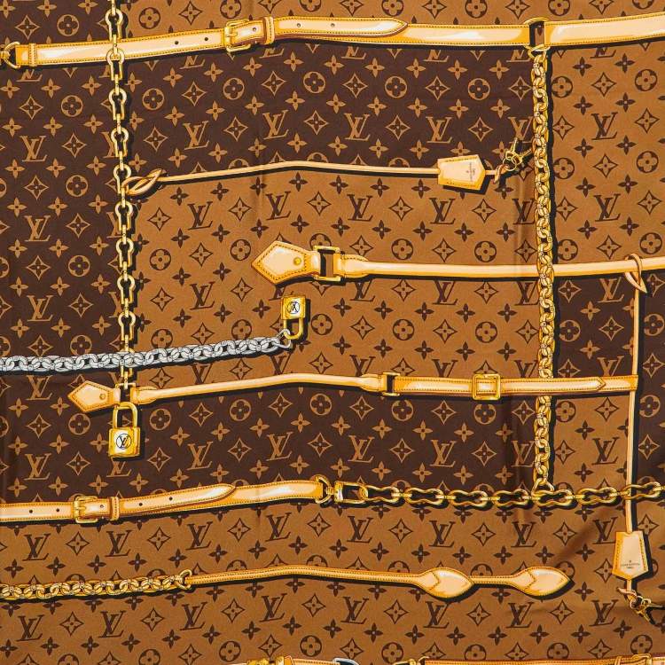 Pre Owned Louis Vuitton Brown Monogram Confidential Silk Square Scarf