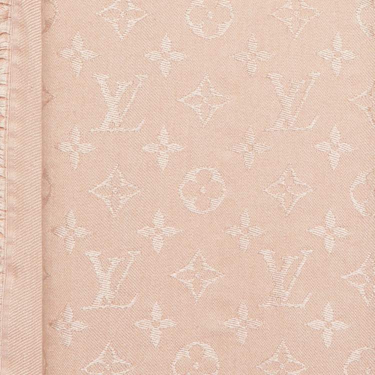 Pre Owned Louis Vuitton Natural Monogram Silk & Wool Shawl