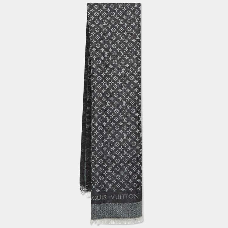 Pre Owned Louis Vuitton Black Monogram Silk & Wool Petit Louis Shawl