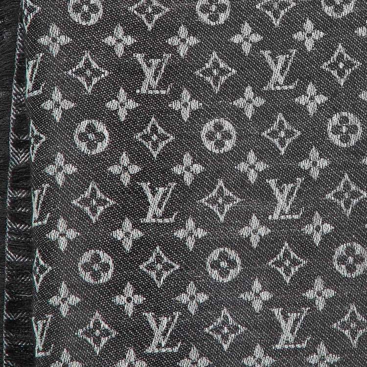 Pre Owned Louis Vuitton Black Monogram Silk & Wool Petit Louis Shawl