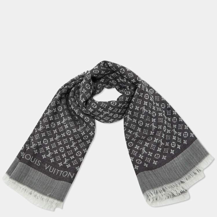 Pre Owned Louis Vuitton Black Monogram Silk & Wool Petit Louis Shawl