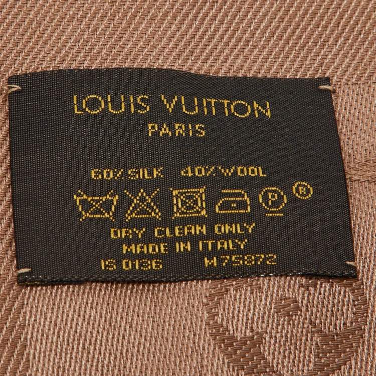 Pre Owned Louis Vuitton Cappuccino Monogram Silk & Wool Shawl 