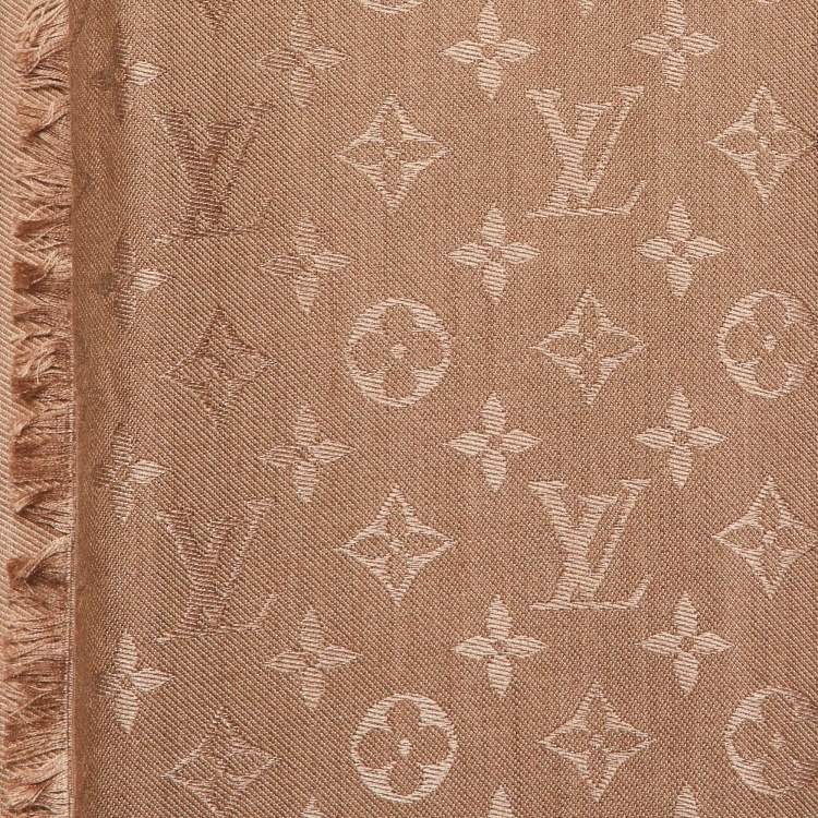 Pre Owned Louis Vuitton Cappuccino Monogram Silk & Wool Shawl 