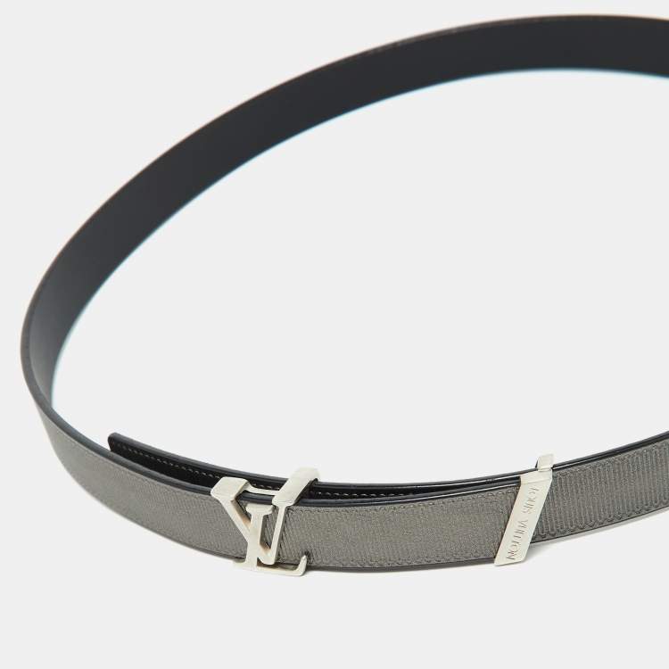 Pre Owned Louis Vuitton Grey/Black Leather LV Initiales 20MM Belt 80 CM