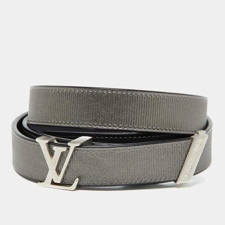 Pre Owned Louis Vuitton Grey/Black Leather LV Initiales 20MM Belt 80 CM