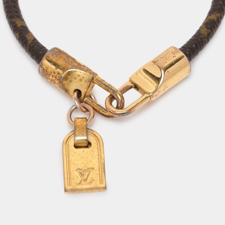 Pre Owned Louis Vuitton Monogram Leather Luck It Gold Tone Bracelet
