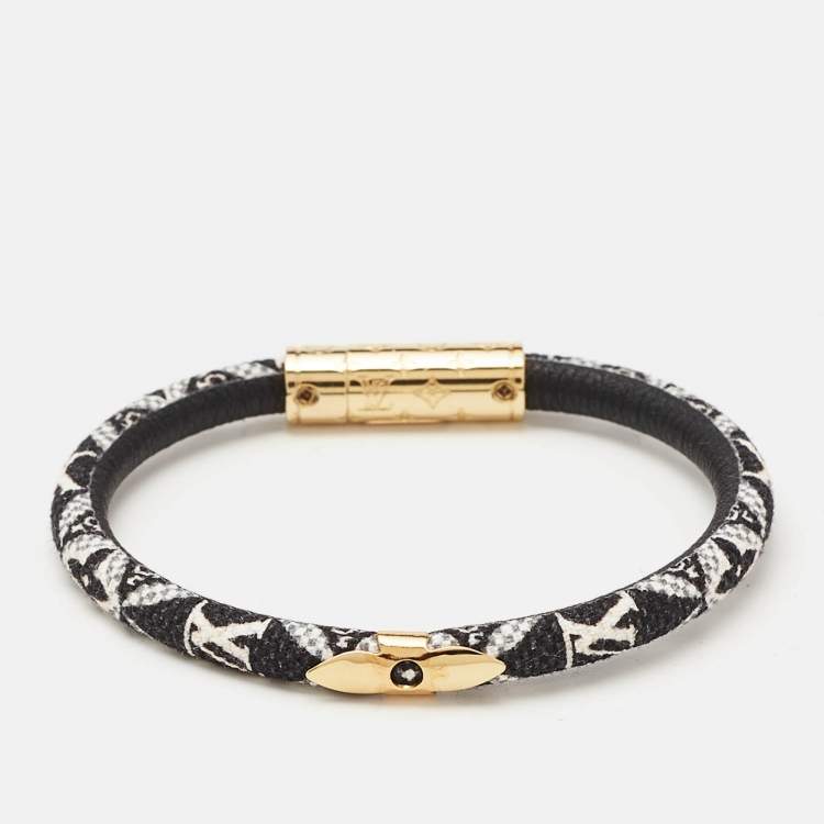 Pre Owned Louis Vuitton Daily Confidential Monogram Leather Gold Tone Bracelet