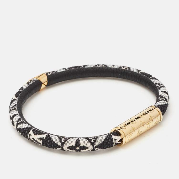 Pre Owned Louis Vuitton Daily Confidential Monogram Leather Gold Tone Bracelet