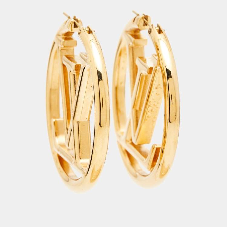 Pre Owned Louis Vuitton Louise Gold Tone Hoop Earrings
