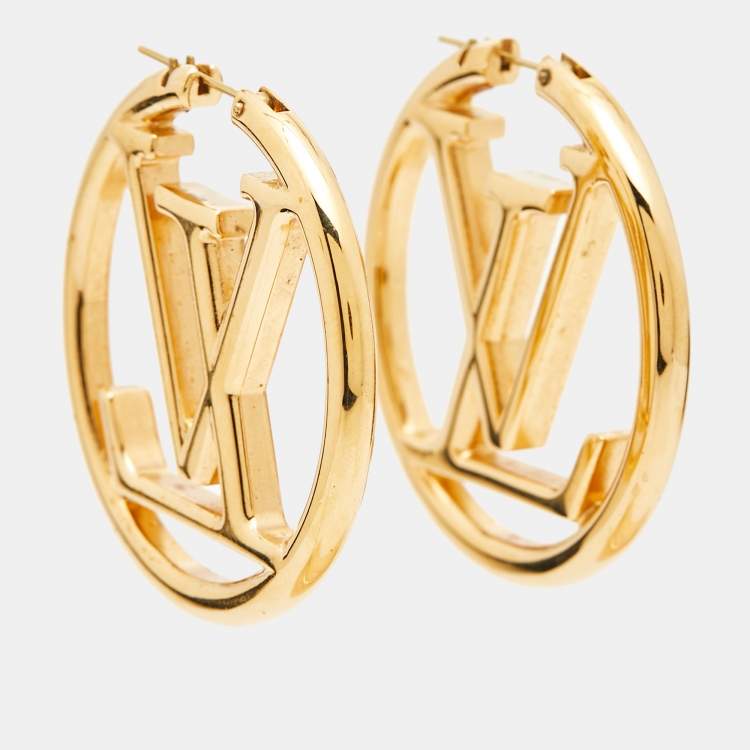 Pre Owned Louis Vuitton Louise Gold Tone Hoop Earrings