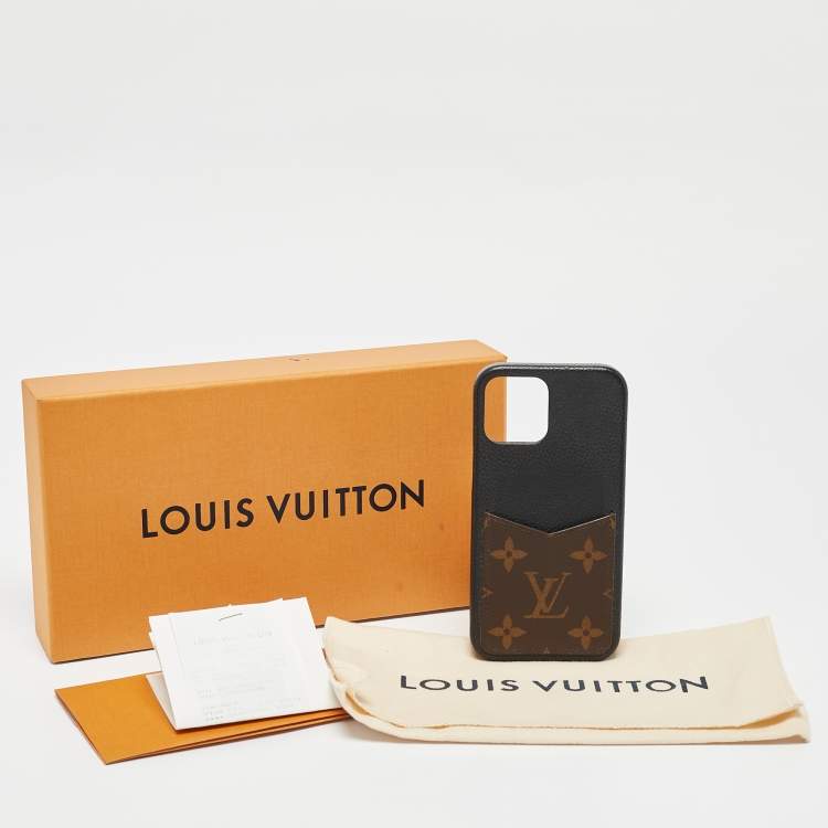Pre Owned Louis Vuitton Black Leather and Monogram Canvas iPhone 12/12 Pro Case