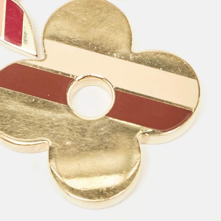 Pre Owned Louis Vuitton Multicolor Enamel Striped Flower Gold Tone Bag Charm