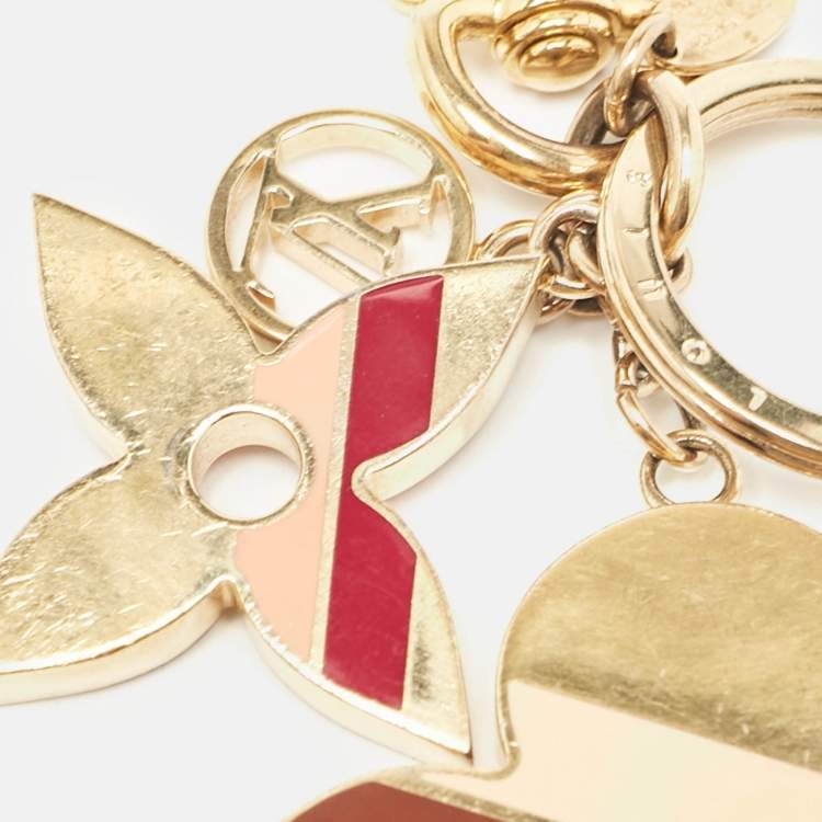 Pre Owned Louis Vuitton Multicolor Enamel Striped Flower Gold Tone Bag Charm